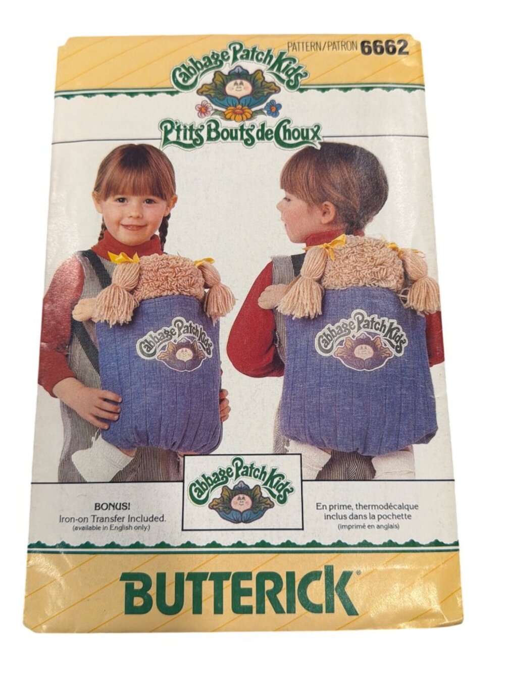 Cabbage Patch Kids Carrier Sewing Pattern By Butterick 6662 With Iron-On Transfe